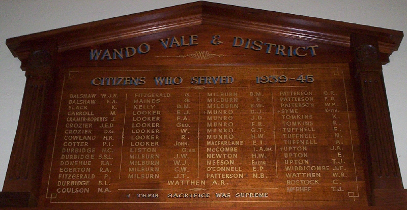 Wando Vale WW2 Honour Roll